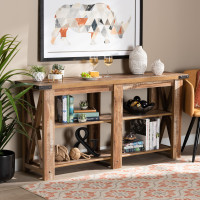 Baxton Studio BST-SET1639-Yukon Eiche-Console Baxton Studio Angelo Modern and Contemporary Rustic Oak Brown Finished Wood Console Table